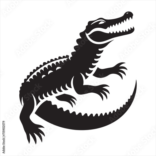 Black Vector Crocodile Silhouette  Stealthy Reptile Presence in Defined Shadow - Reptile Stock Vector 