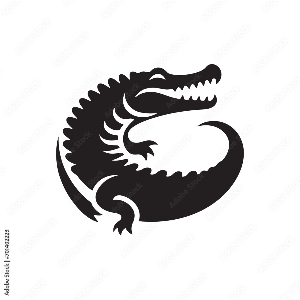 Fototapeta premium Crocodile Silhouette: Formidable Alligator Presence in Sharp Black Vector - Reptile Stock Vector