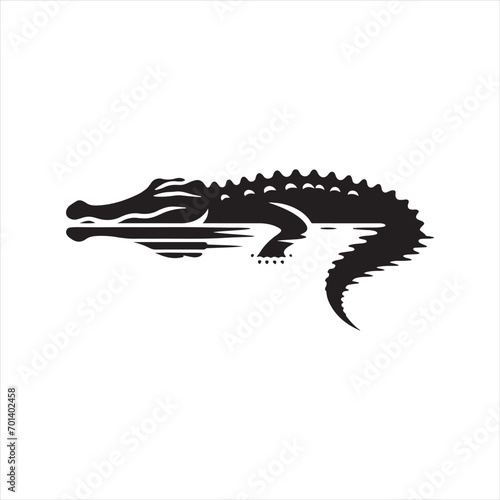 Silhouette of Crocodile  Stealthy Nile Predator in Striking Black Vector - Reptile Stock Vector 