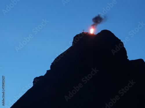 summer fire on top of the mittagspitze mountain, Damuls, Voralberg, Austria