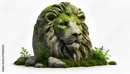 head of a lion mossy statue