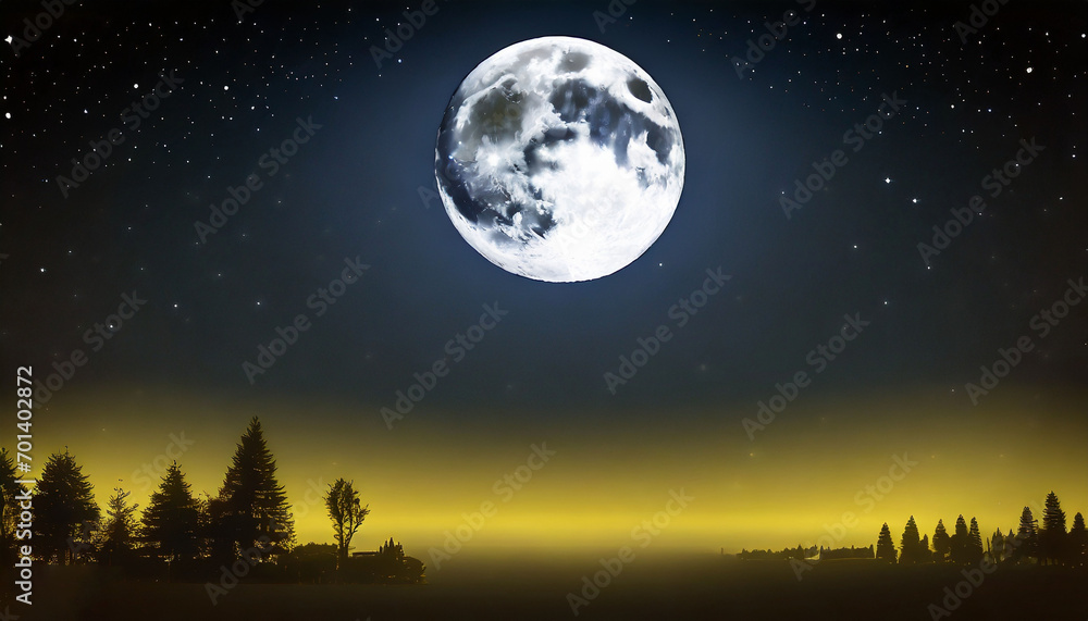 Night sky with stars and full moon. 3d rendering illustration