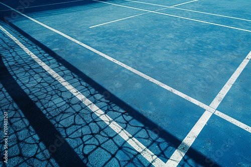 A Blue Tennis Court with a Net Generative AI photo