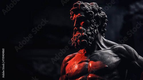 statue with dramatic red lighting accentuating mythological form motivational background wallpaper