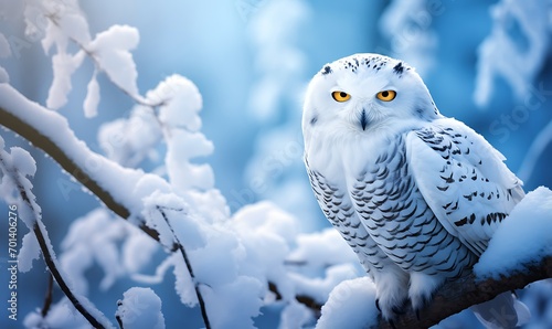 Snowy owl in the winter forest. Snowy owl. Snowy owl.