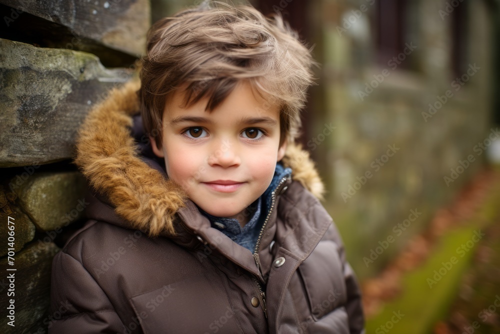 Outdoor portrait of a cute little boy, wearing a warm coat Outdoor portrait of a cute little boy, wearing a warm coat