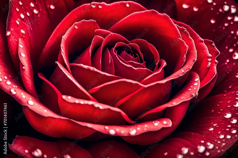an enchanting macro capture of a vibrant red rose flower set against a ...