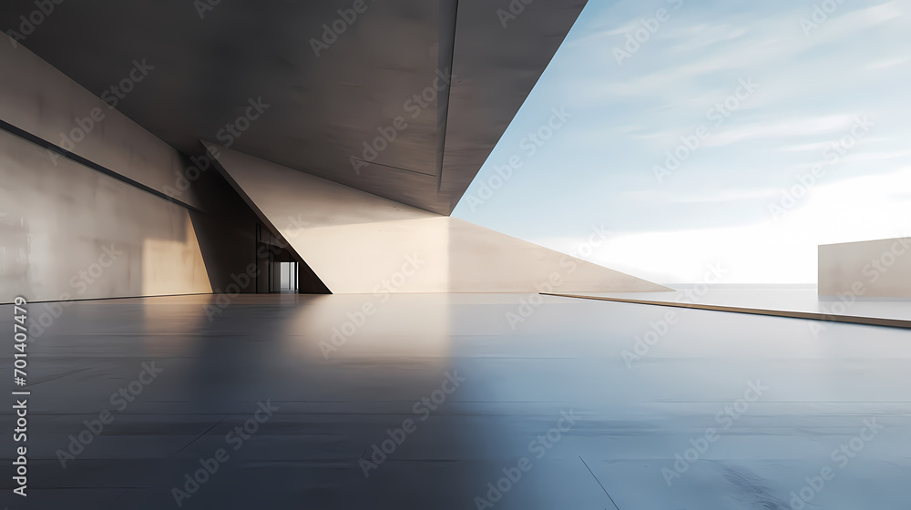3d render of abstract futuristic architecture with empty concrete floor 3d render of abstract futuristic architecture with empty concrete floor