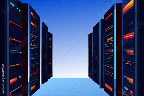 Data center servers with blinking lights vektor illustation