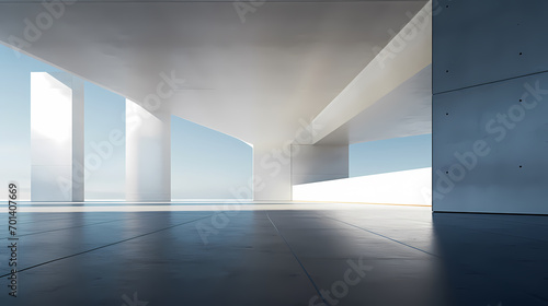 3d render of abstract futuristic architecture with empty concrete floor