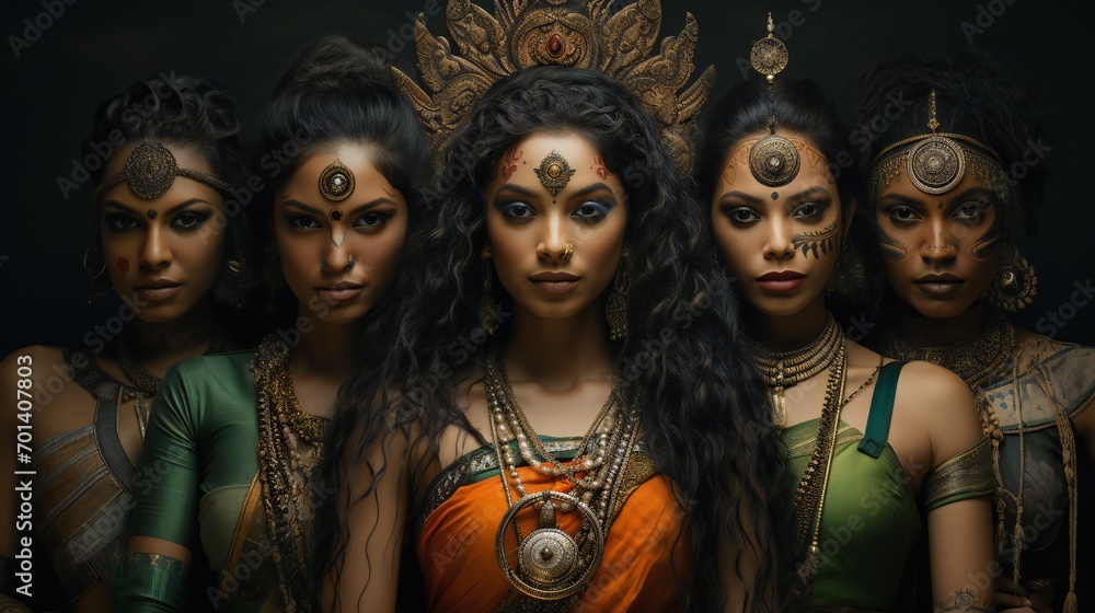 Fototapeta premium Empowered Faces: Individual portraits interwoven to showcase the empowered expressions of women
