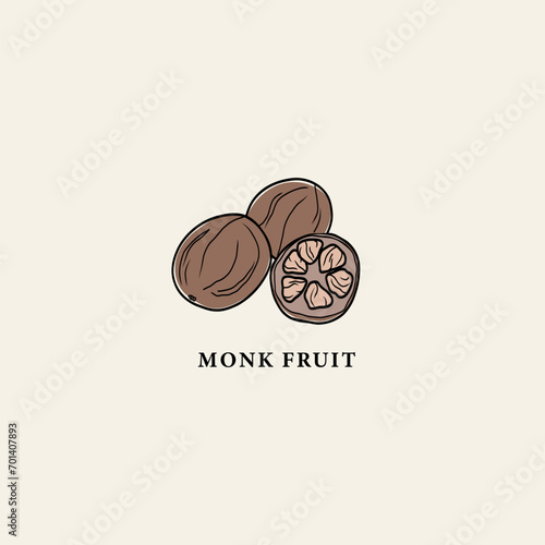 Line art monk fruit drawing