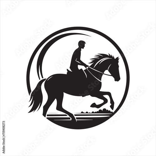 Moonlit Horse Rider's Tale: Silhouette of Equestrian Grace under Celestial Canopy - Man riding horse stock vector - Black vector horse riding Silhouette

