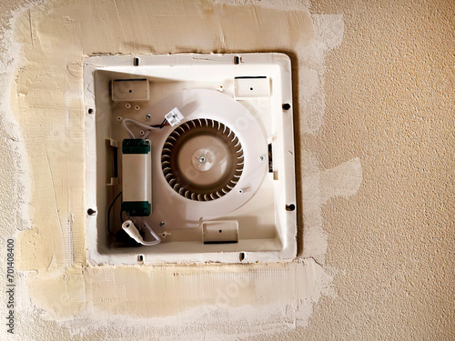 Fotografi New ceiling fan duct being installed in bathroom ceiling with sheetrock being re