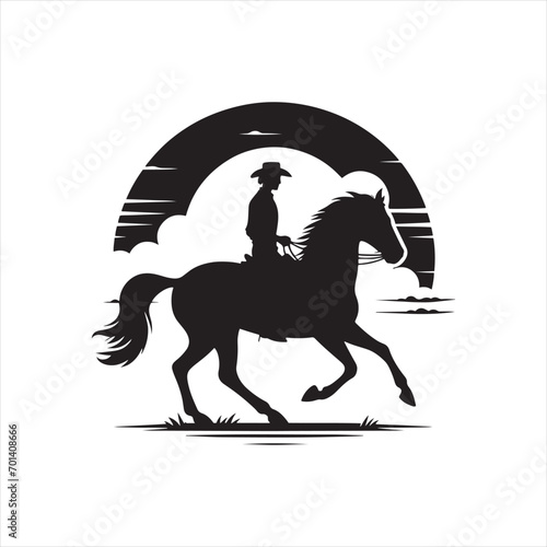 Fototapeta Naklejka Na Ścianę i Meble -  Lunar Serenade: Silhouette of Horse Riding under the Celestial Canopy - Man riding horse stock vector - Black vector horse riding Silhouette
