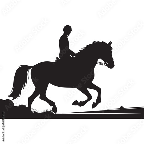 Midnight Horse Rider's Tale: Silhouette of Equestrian Grace under Starry Skies - Man riding horse stock vector - Black vector horse riding Silhouette
