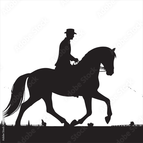 Moonlit Equine Journey  Silhouette of Horse and Rider in Night s Serenade - Black vector horse riding Silhouette - Man riding horse stock vector 