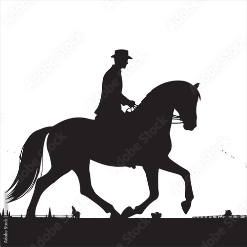 Moonlit Equine Journey: Silhouette of Horse and Rider in Night's Serenade - Black vector horse riding Silhouette - Man riding horse stock vector
