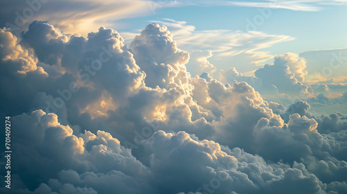 Minimalist Cloudcore: White Puffy Clouds in a Serene Sky Background