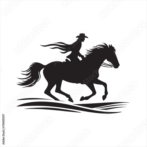 Dynamic Horseback Ride: Silhouetted Equestrian Motion in Night's Embrace - Man riding horse stock vector - Black vector horse riding Silhouette
