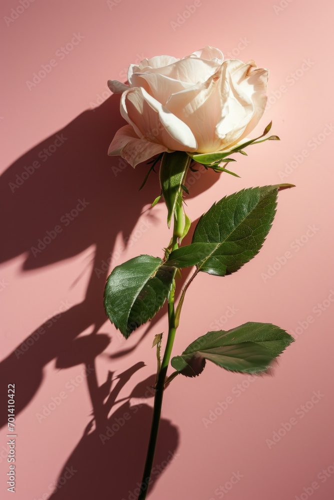 Fototapeta premium White rose flower as vertical Greeting card template composition