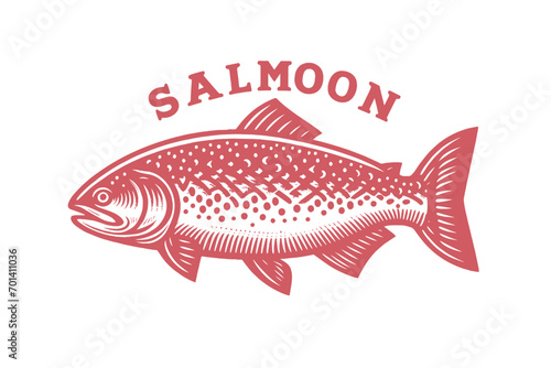 Salmon. Beautiful vintage engraving icon, logo. Retro style. Vector illustration. Pink