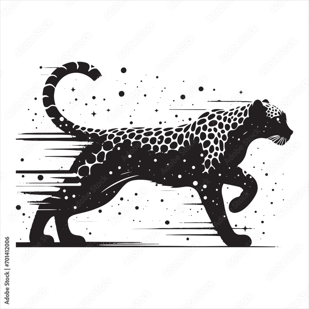 Fototapeta premium Rapid Pursuit: Leopard's Running Silhouette with Dynamic Grace - Running leopard Silhouette, Leopard Black Vector Stock 
