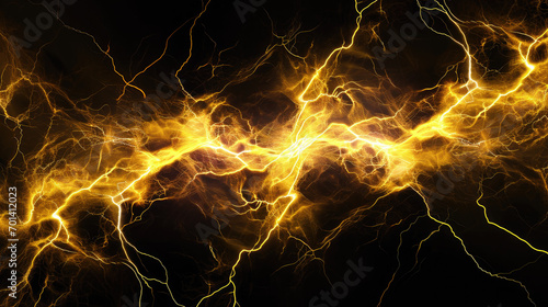 Golden Tempest: Abstract Yellow Lightning Symphony. Generative AI
