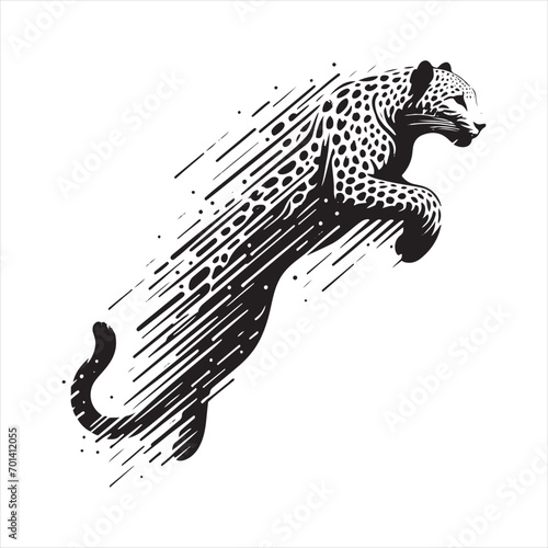 On the Hunt: Leopard's Silhouette Illustrating Swift Running Action - Running leopard Silhouette, Leopard Black Vector Stock 