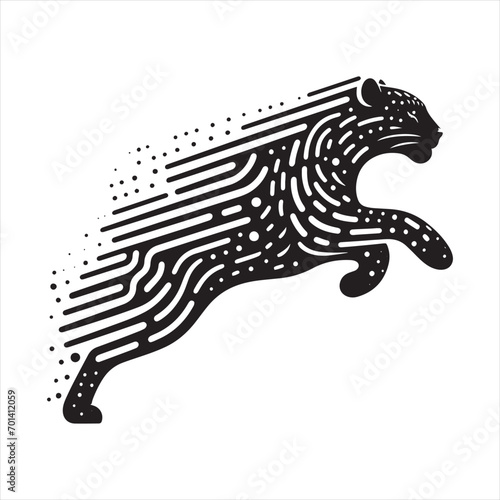 Dynamic Dash: Silhouetted Leopard in Full Stride - Running leopard Silhouette, Leopard Black Vector Stock 