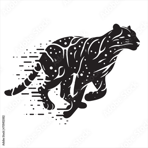 Prowess in Motion: Leopard's Silhouette Demonstrating Agile Running - Running leopard Silhouette, Leopard Black Vector Stock 
