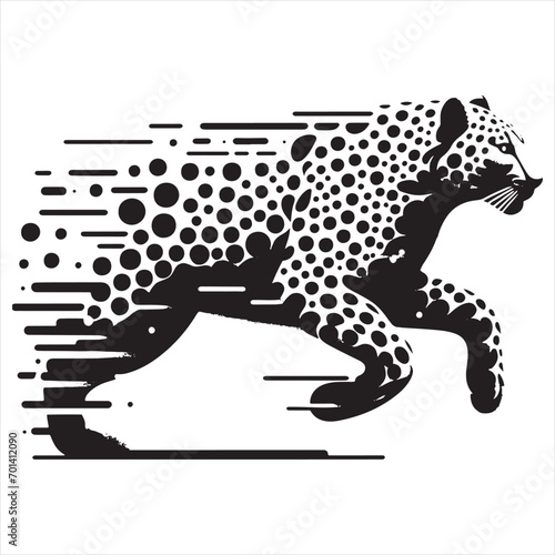 Feline Swiftness: Running Leopard Silhouette in Full Motion - Running leopard Silhouette, Leopard Black Vector Stock 