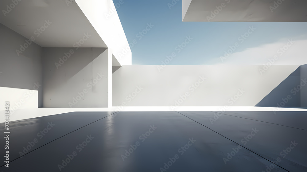 3d render of abstract futuristic architecture with empty concrete floor 3d render of abstract futuristic architecture with empty concrete floor