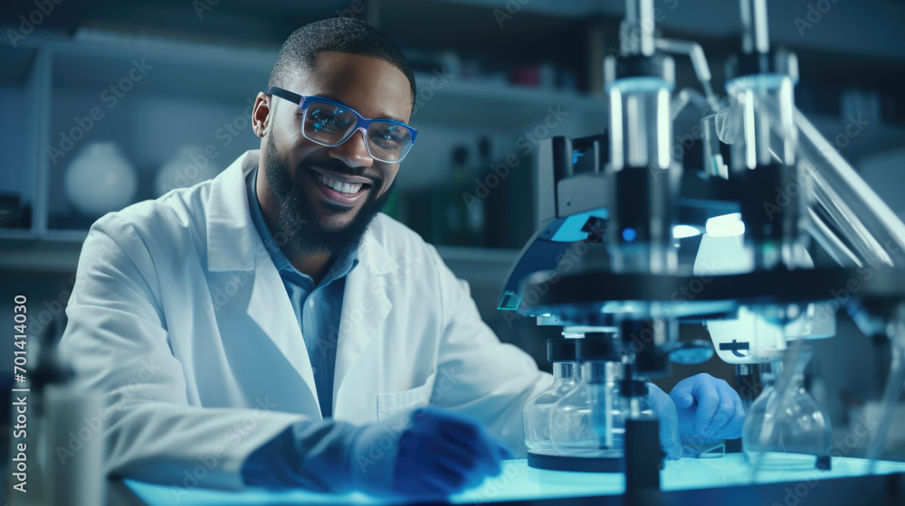Fototapeta premium Scientist using a microscope in a laboratory setting