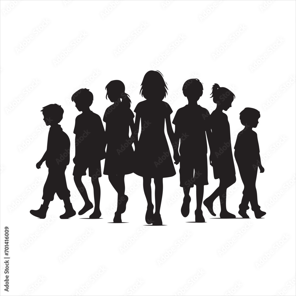 Kid Silhouette: Simple Contours Portraying the Playful Nature of Innocent Youth - Black Vector Stock
