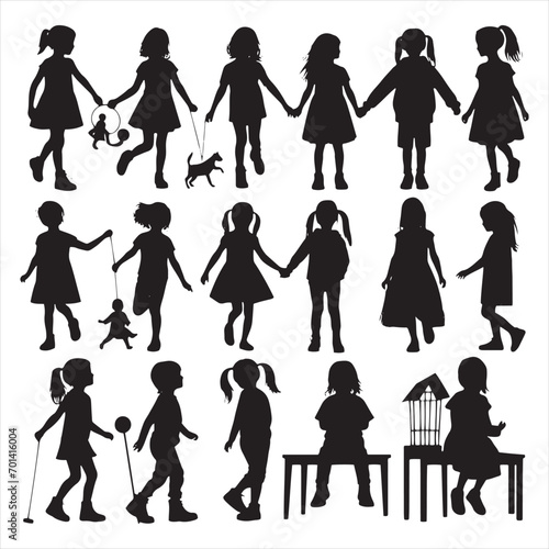 Child's Silhouette: Unburdened Youth Encased in Elegant Shadows - Black Vector Stock of Kids 