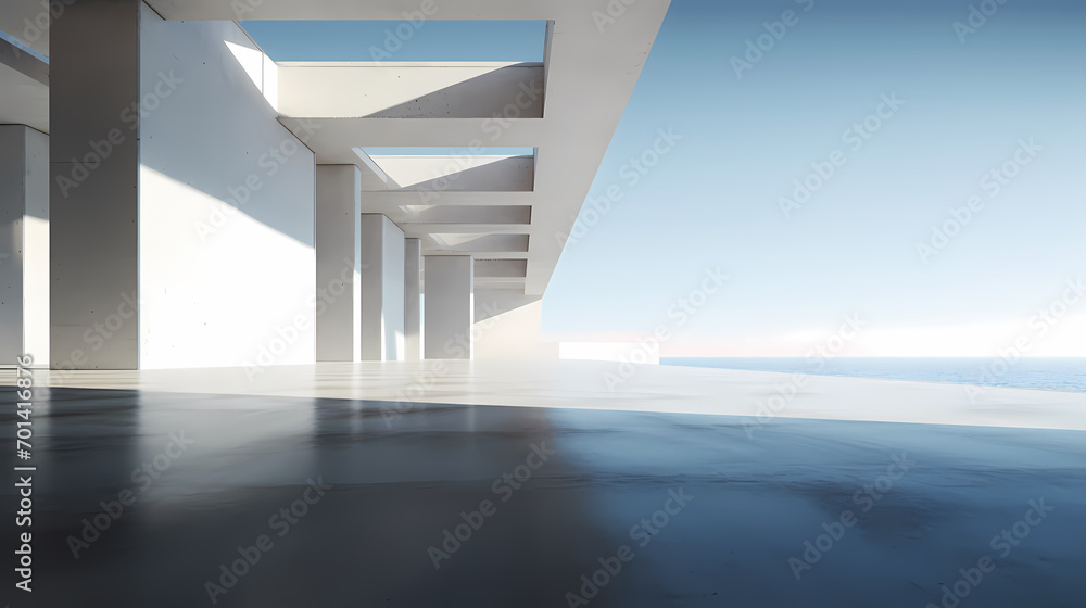3d render of abstract futuristic architecture with empty concrete floor 3d render of abstract futuristic architecture with empty concrete floor