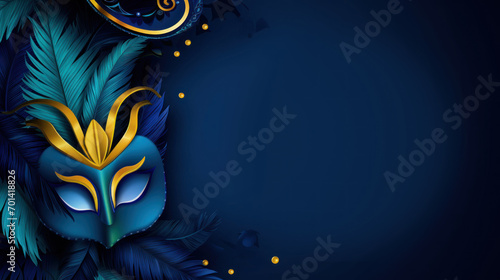 background with vibrant Brazilian carnival banner template with copy space. Multicolored carnival mask banner with space for text. Carnival party banner, invitation card. Brazilian carnival banner. 