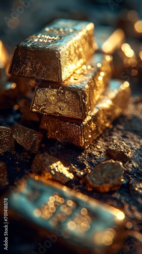Close-Up Shot of Radiant Golden Bars