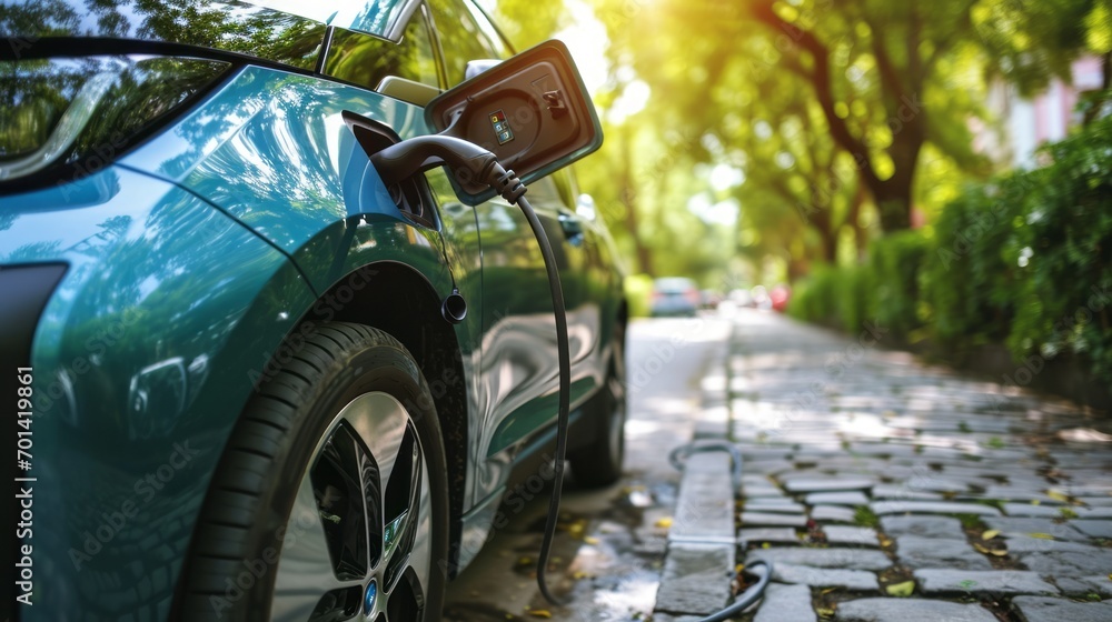 Naklejka premium Home Refueling Revolution - Electric Car Charging at Your Doorstep
