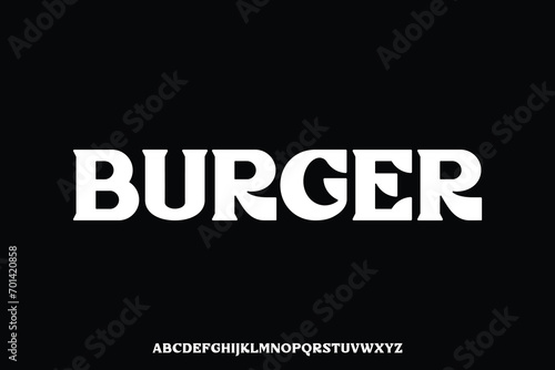 Bold decorative retro style alphabet display font vector. Burger typography style