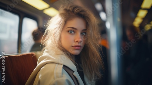 portrait of a woman in a train