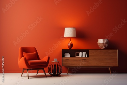 An orange color sofa in a modern and luxurious house