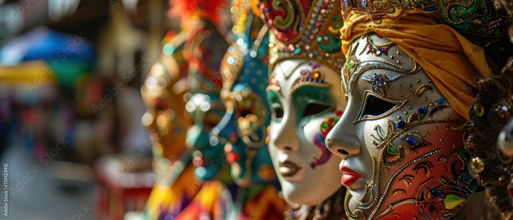 Brazilian carnival masks. Rio de Janeiro carnival mask with feathers. Brazilian carnival.