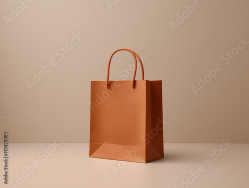 Recycled paper shopping bag on white background Close up male holding in hand brown clear empty blank craft paper bag for takeaway isolated, packet mock up, side view. package, generative Ai