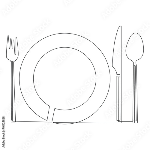 Knife and fork continuous single line outline vector art drawing and simple one line minimalist design