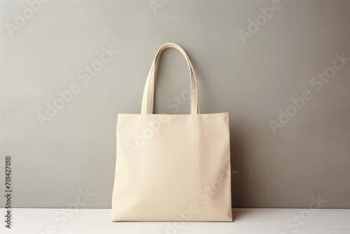 White tote bag mockup on a grey background, bag canvas fabric for mockup blank template, Generative ai photo