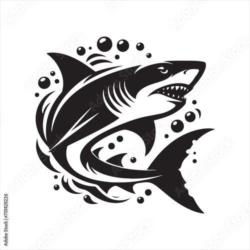 Darkened Depths: Intriguing Shark Silhouette in Abyssal Silence - Shark Black Vector Stock
