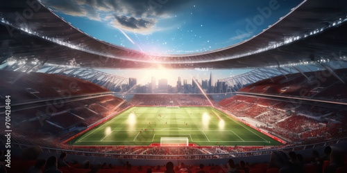 Ultra-modern stadium soccer stadium during daylight panorama scene. © Nattadesh