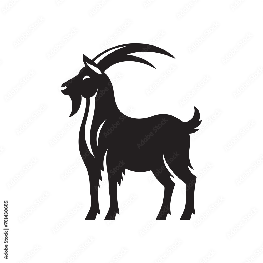 Galactic Glimpse: Goat Silhouette Caught in Cosmic Glint - Goat Black Vector Stock
